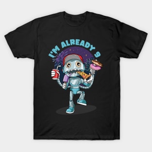 Kids 9 th Birthday Funny Robot Unhealthy Food Party T-Shirt